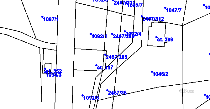 Parcela st. 2467/285 v KÚ Telecí, Katastrální mapa