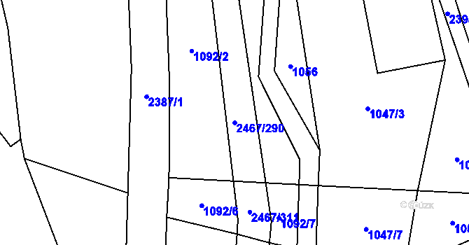 Parcela st. 2467/290 v KÚ Telecí, Katastrální mapa