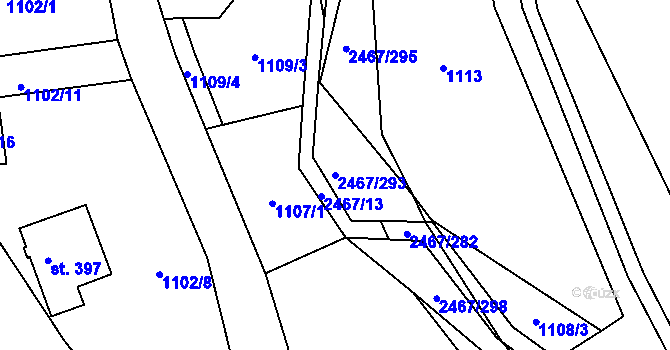 Parcela st. 2467/293 v KÚ Telecí, Katastrální mapa