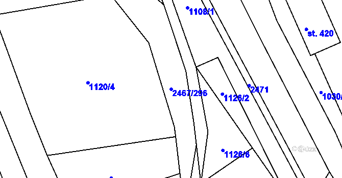 Parcela st. 2467/296 v KÚ Telecí, Katastrální mapa