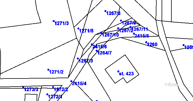 Parcela st. 1264/7 v KÚ Telecí, Katastrální mapa