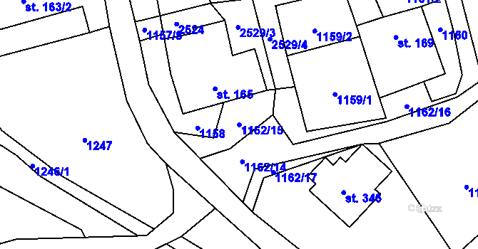 Parcela st. 1162/15 v KÚ Telecí, Katastrální mapa