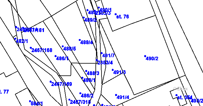 Parcela st. 491/7 v KÚ Telecí, Katastrální mapa