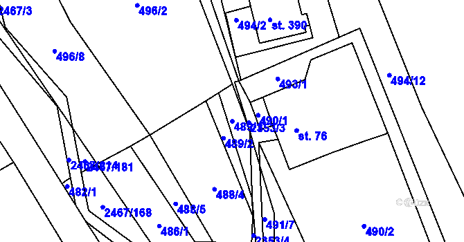 Parcela st. 489/1 v KÚ Telecí, Katastrální mapa