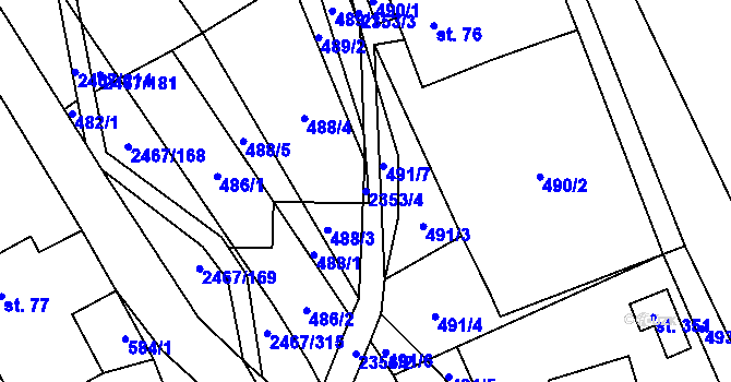Parcela st. 2353/4 v KÚ Telecí, Katastrální mapa