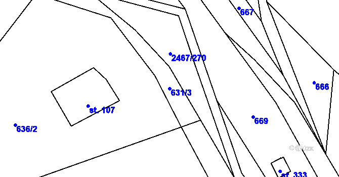 Parcela st. 631/3 v KÚ Telecí, Katastrální mapa