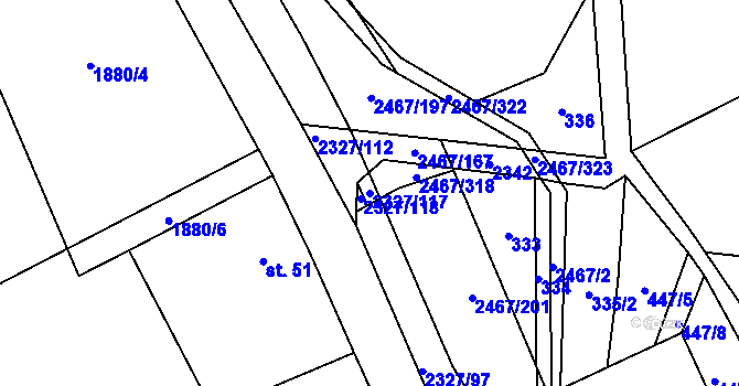 Parcela st. 2327/117 v KÚ Telecí, Katastrální mapa