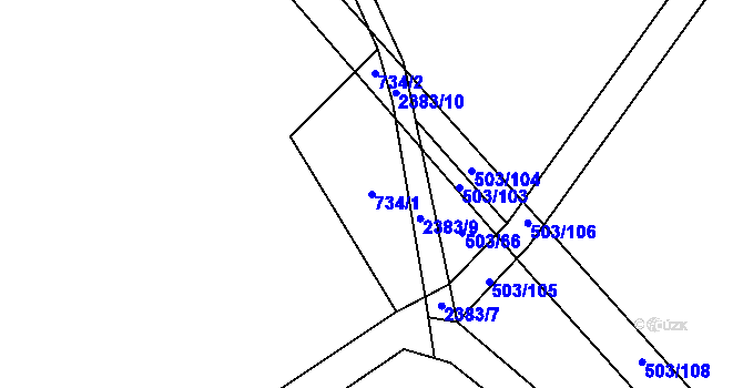 Parcela st. 734/1 v KÚ Telecí, Katastrální mapa