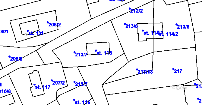 Parcela st. 115 v KÚ Telnice, Katastrální mapa