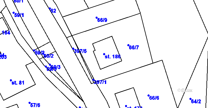 Parcela st. 186 v KÚ Telnice, Katastrální mapa
