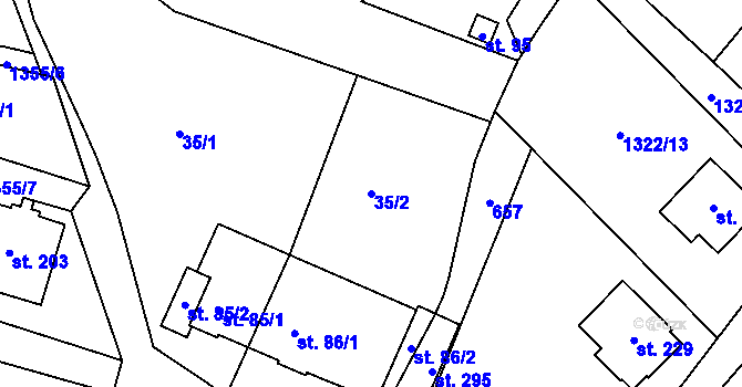 Parcela st. 35/2 v KÚ Telnice, Katastrální mapa