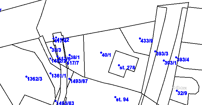 Parcela st. 40/1 v KÚ Telnice, Katastrální mapa