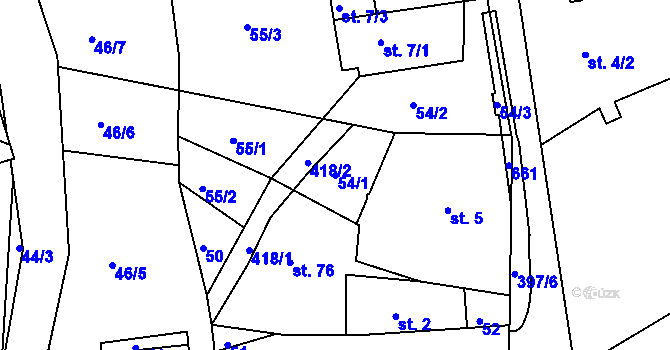 Parcela st. 54/1 v KÚ Telnice, Katastrální mapa