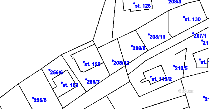 Parcela st. 209/1 v KÚ Telnice, Katastrální mapa