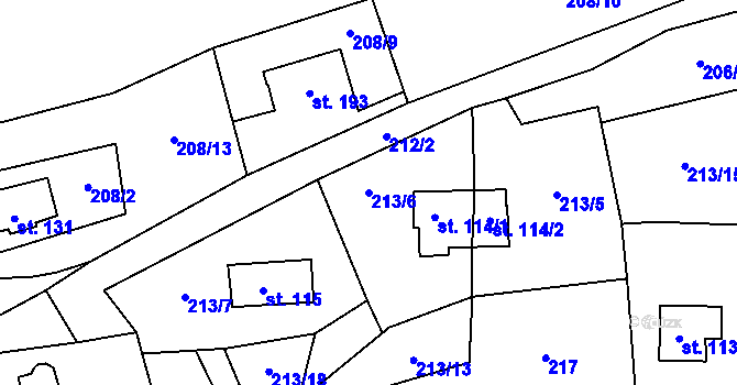 Parcela st. 213/6 v KÚ Telnice, Katastrální mapa