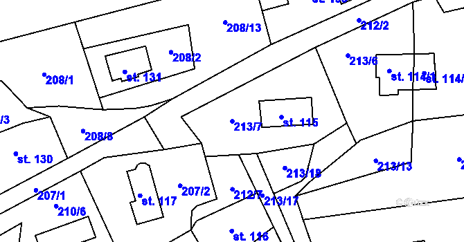 Parcela st. 213/7 v KÚ Telnice, Katastrální mapa