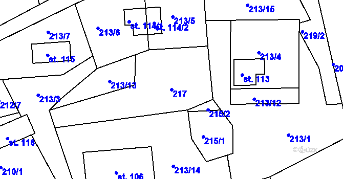 Parcela st. 217 v KÚ Telnice, Katastrální mapa