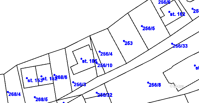 Parcela st. 256/4 v KÚ Telnice, Katastrální mapa