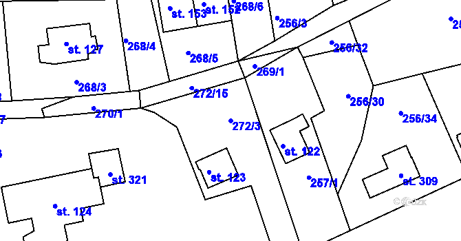 Parcela st. 272/3 v KÚ Telnice, Katastrální mapa