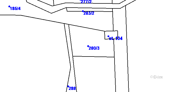 Parcela st. 280/3 v KÚ Telnice, Katastrální mapa