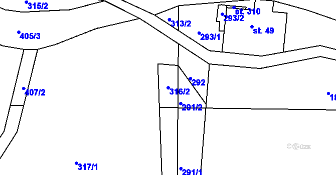 Parcela st. 316/2 v KÚ Telnice, Katastrální mapa