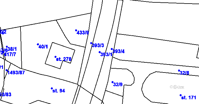 Parcela st. 393/1 v KÚ Telnice, Katastrální mapa
