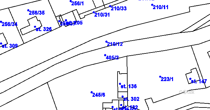 Parcela st. 405/2 v KÚ Telnice, Katastrální mapa