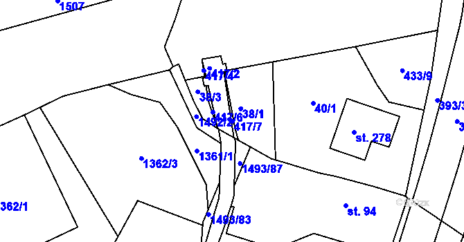 Parcela st. 417/7 v KÚ Telnice, Katastrální mapa
