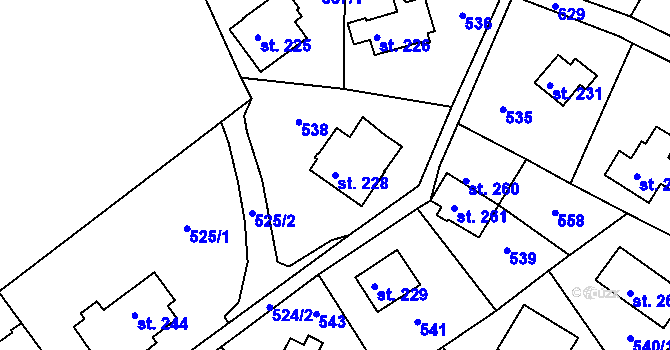 Parcela st. 228 v KÚ Telnice, Katastrální mapa