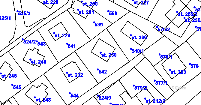 Parcela st. 230 v KÚ Telnice, Katastrální mapa