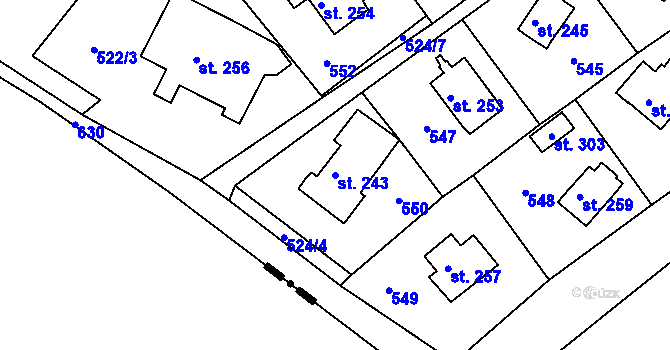 Parcela st. 243 v KÚ Telnice, Katastrální mapa