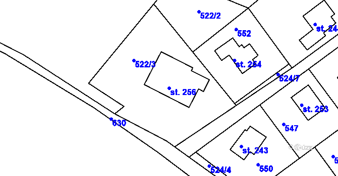 Parcela st. 256 v KÚ Telnice, Katastrální mapa