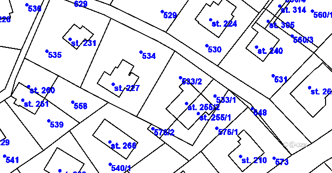 Parcela st. 533 v KÚ Telnice, Katastrální mapa