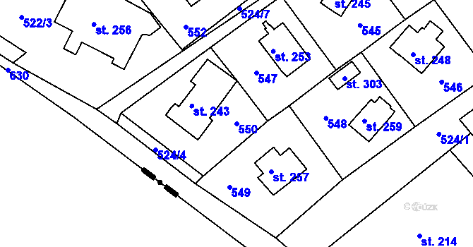 Parcela st. 550 v KÚ Telnice, Katastrální mapa