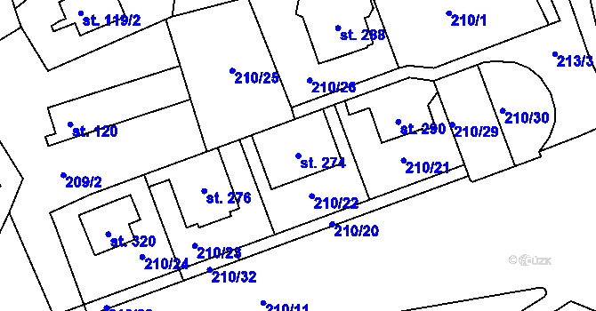 Parcela st. 274 v KÚ Telnice, Katastrální mapa
