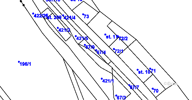 Parcela st. 67/4 v KÚ Telnice, Katastrální mapa