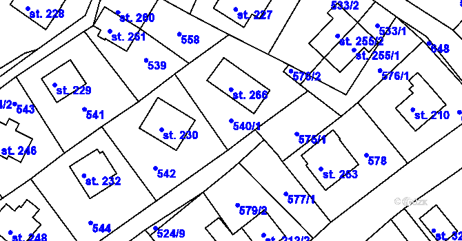 Parcela st. 540/1 v KÚ Telnice, Katastrální mapa