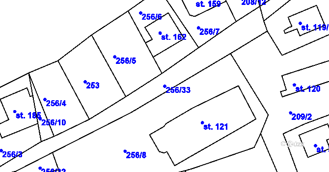 Parcela st. 256/33 v KÚ Telnice, Katastrální mapa