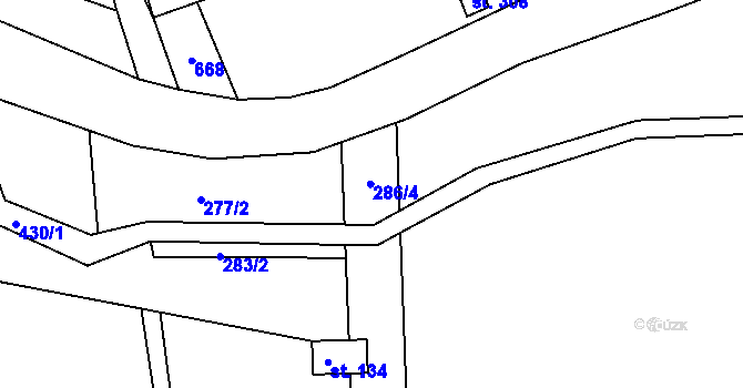 Parcela st. 286/4 v KÚ Telnice, Katastrální mapa