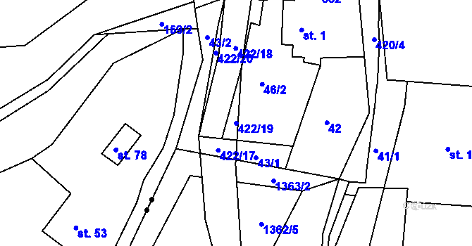 Parcela st. 422/19 v KÚ Telnice, Katastrální mapa