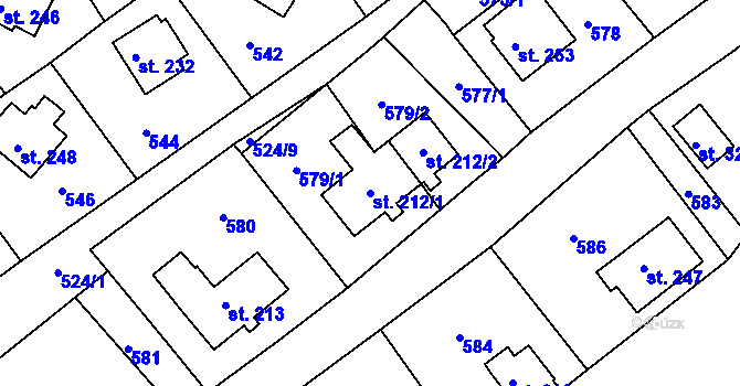 Parcela st. 212/1 v KÚ Telnice, Katastrální mapa