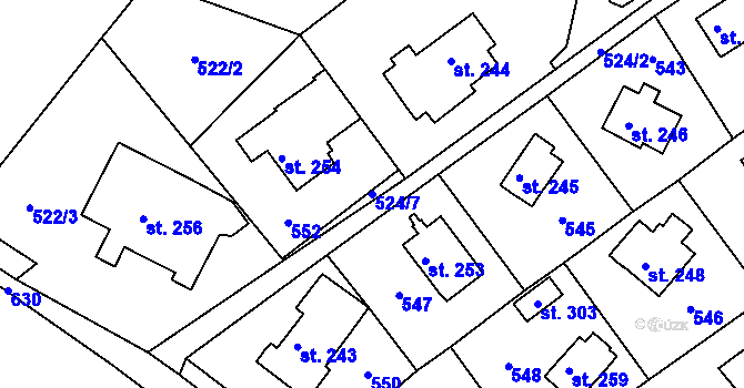Parcela st. 524/7 v KÚ Telnice, Katastrální mapa