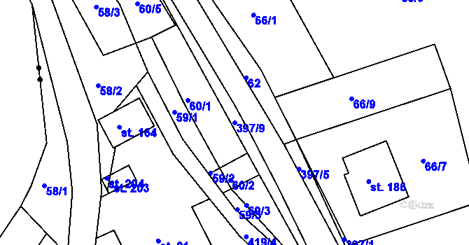 Parcela st. 397/9 v KÚ Telnice, Katastrální mapa