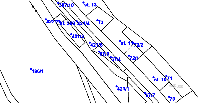 Parcela st. 67/9 v KÚ Telnice, Katastrální mapa