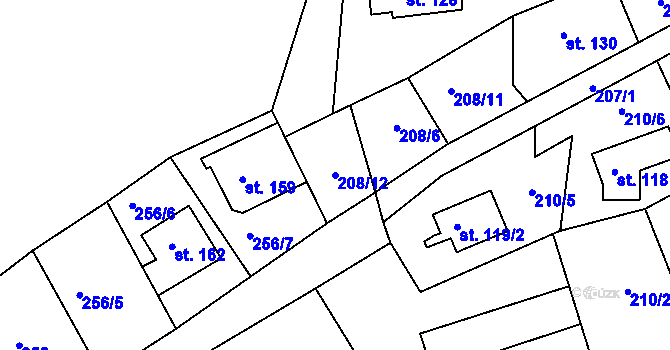 Parcela st. 208/12 v KÚ Telnice, Katastrální mapa
