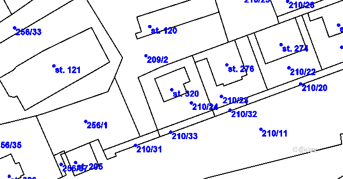 Parcela st. 320 v KÚ Telnice, Katastrální mapa