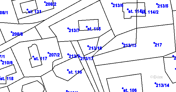 Parcela st. 213/18 v KÚ Telnice, Katastrální mapa