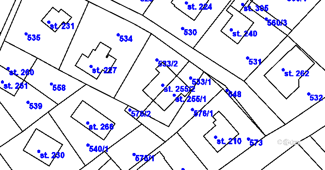 Parcela st. 255/2 v KÚ Telnice, Katastrální mapa