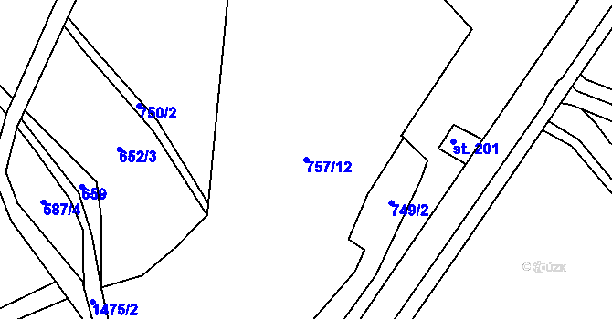 Parcela st. 757/12 v KÚ Varvažov u Telnice, Katastrální mapa