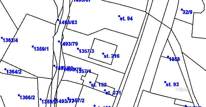 Parcela st. 216 v KÚ Varvažov u Telnice, Katastrální mapa